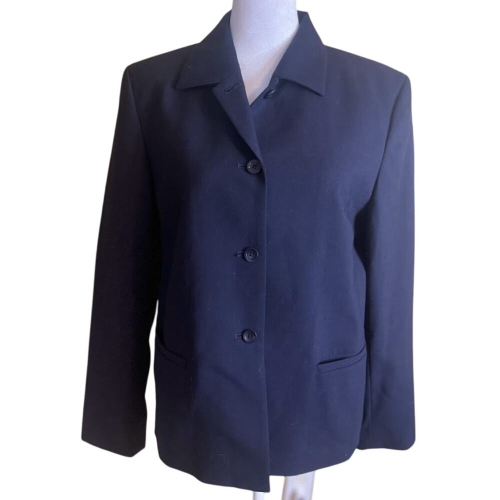Talbots Navy 100% Wool‎ 4 Button Blazer Petite Size 10